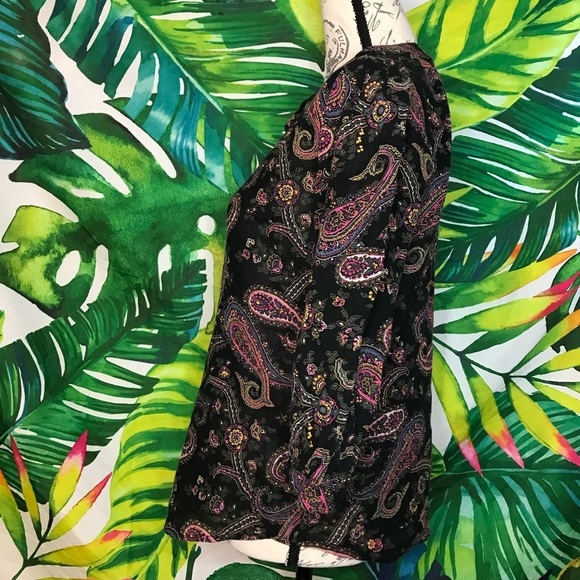 Y2K Lucky Brand Women's Small Black Pink Sheer Paisley Work Casual Office Blouse - Picture 4 of 10
